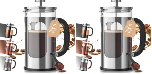 French Press Coffee Maker, No Plastic Touching Cafe, Silver