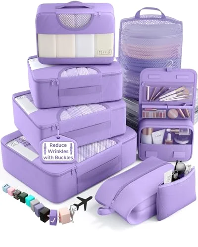 8 Set Packing Cubes for Travel Essentials, Attractive Purple