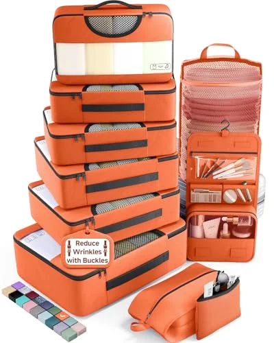 10 Set Packing Cubes for Travel Essentials, Orange
