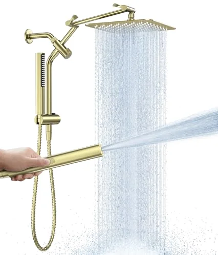 All Metal 10" Luxurious Brushed Gold Rain Shower Head with Handheld