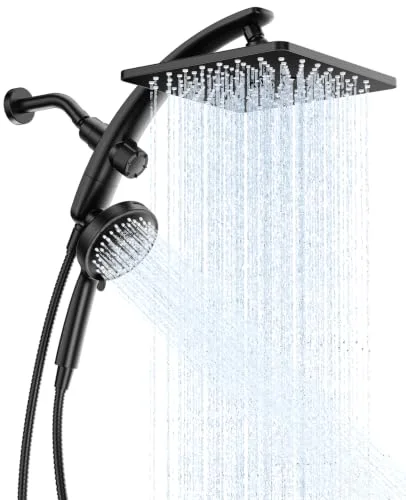 10" Square Shower Head with Handheld, Multi-pattern, Matte Black