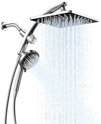 10" Square Shower Head with Handheld, Multi-pattern, Chrome