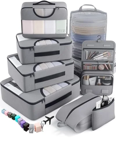 8 Set Packing Cubes for Travel Essentials, Gray