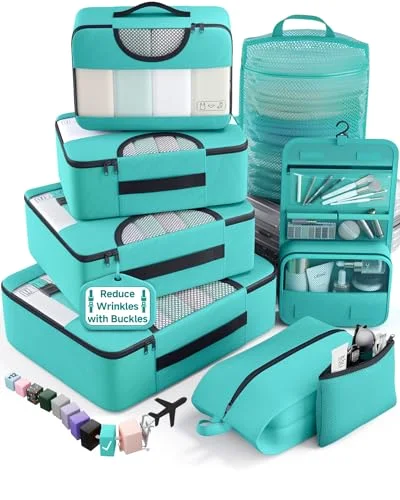 8 Set Packing Cubes for Travel Essentials, Suitcase Organizer Bags in 4, Teal