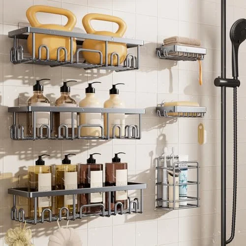 Shower Caddy 6-Pack, No Drilling & Rustproof, Bright Silver