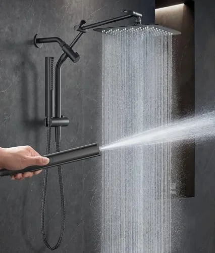 All Metal 10" Luxurious Rain Shower Head with Handheld Spray, Square