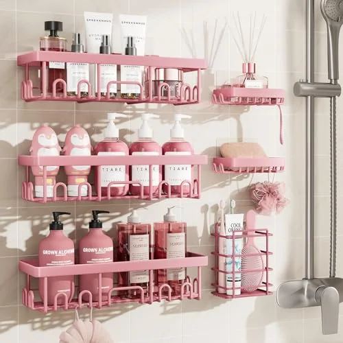 Large Capacity Shower Caddy 6-Pack, No Drilling & Rustproof