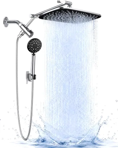 11.8" High Pressure Shower Head with Handheld, Metal Core Fittings, Chrome