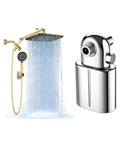 11.8" Gold Shower Head with Handheld&Chrome Shower Filter