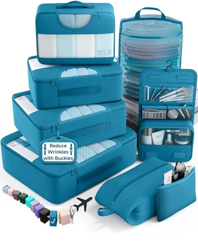 8 Set Packing Cubes for Travel Essentials, Suitcase Organizer Bags in 4, Ocean Blue