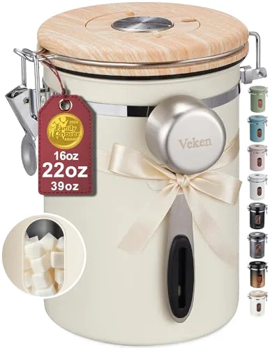 Coffee Canister with Window, Airtight Stainless Steel Container, 22 oz, Cream