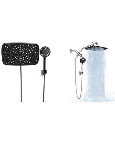 11.8'' Rain Shower Head with Handheld (Matte Black)+Veken 11.8" Rain