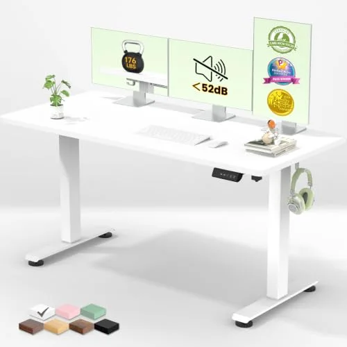 55 Inch Large Electric Standing Desk, Gaming Table, White
