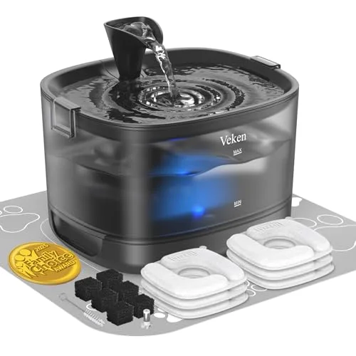 85oz/2.5L Cat Water Fountain with Detachable Tank, 6Filters & Sponges