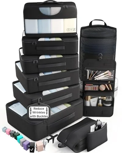 10 Set Packing Cubes for Travel Essentials, Black