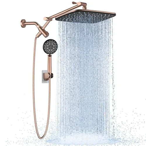Rose Gold 11.8" High Pressure Shower Head with Handheld, Easy Install