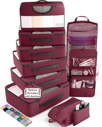 10 Set Packing Cubes for Travel Essentials, Suitcase Organizer Bags in 4, Wine Red
