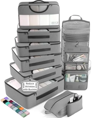 10 Set Packing Cubes for Travel Essentials, Gray