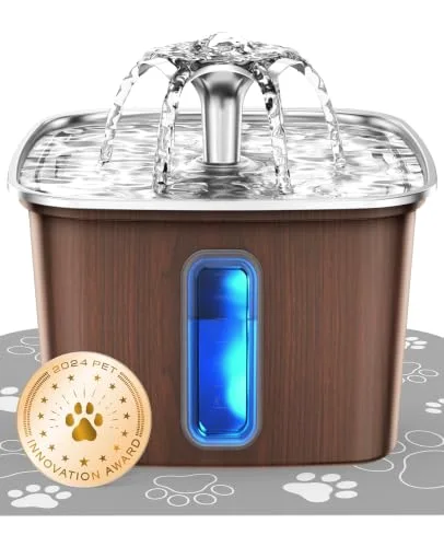 Innovation Award Winner Stainless Steel Cat Water Fountain, 108oz, Walnut Brown