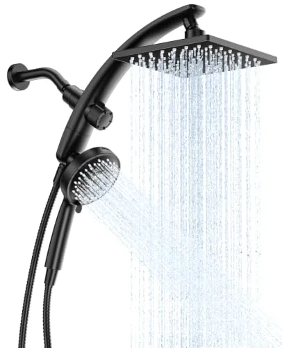 8" High Pressure Shower Head with Handheld, Multi-pattern, Matte Black