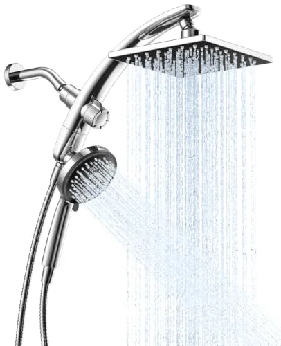 8" High Pressure Shower Head with Handheld, Multi-pattern, Chrome