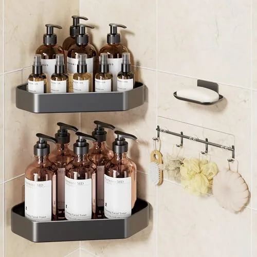 Aluminum Corner Shower Caddy 4-Pack, Never Rust&Large Capacity, Grey