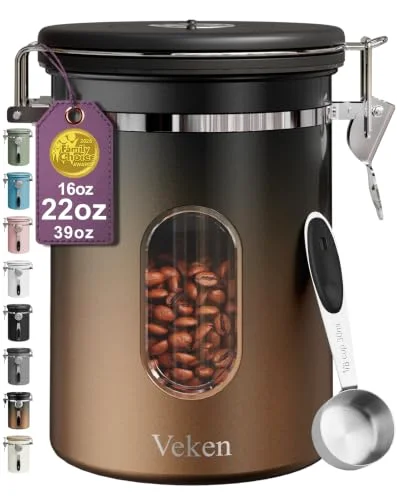 Coffee Canister with Window, Airtight Stainless Steel Container, 22 oz, Gradient Copper
