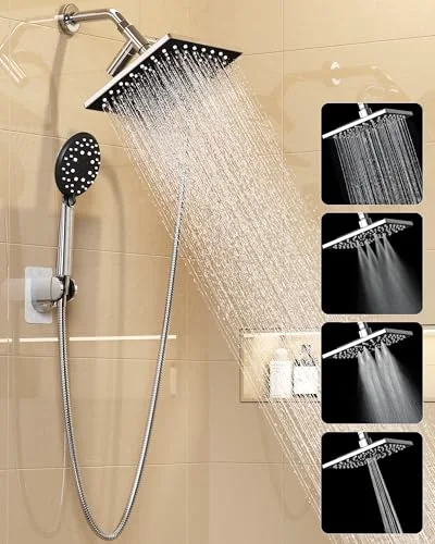 Multi-Function Rain Shower Head with Handheld, High Pressure, Chrome