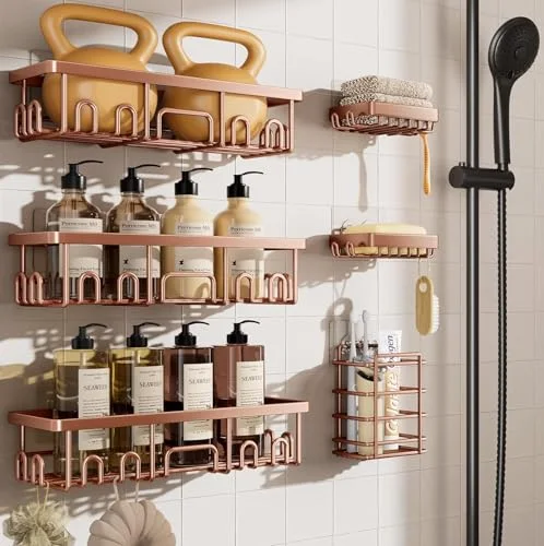 Shower Caddy 6-Pack, No Drilling & Rustproof, Rose Gold