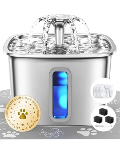 Innovation Award Winner Stainless Steel Cat Water Fountain, 108oz, Silver