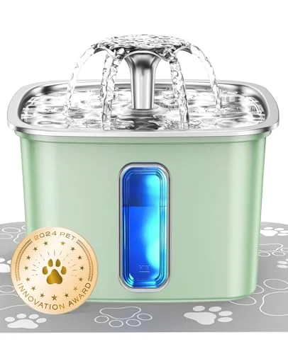 Innovation Award Winner Stainless Steel Cat Water Fountain, 108oz, Tea Green