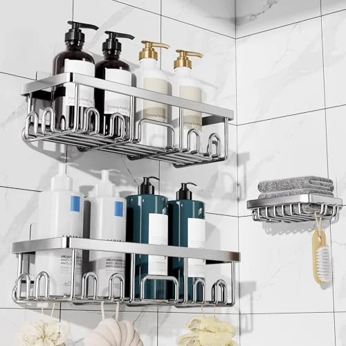 Shower Caddy 3-Pack, Advanced Rustproof Design, Silver