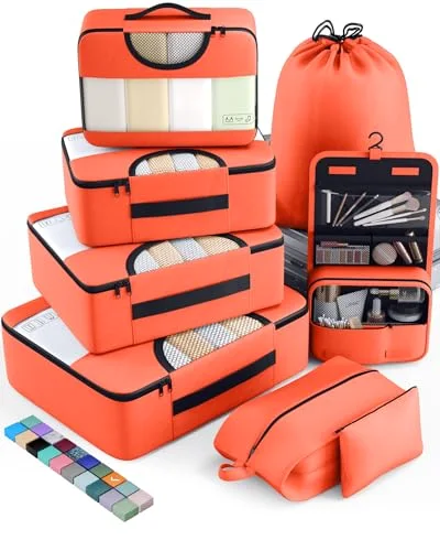 8 Set Packing Cubes for Travel Essentials, Suitcase Organizer Bags in 4, Sunset Orange