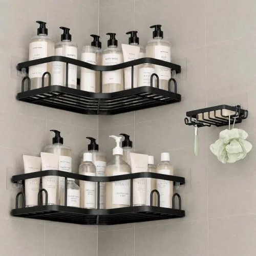 Maximize Shower Space Black Set：3-Pack Corner Shower Caddy & 3-Pack