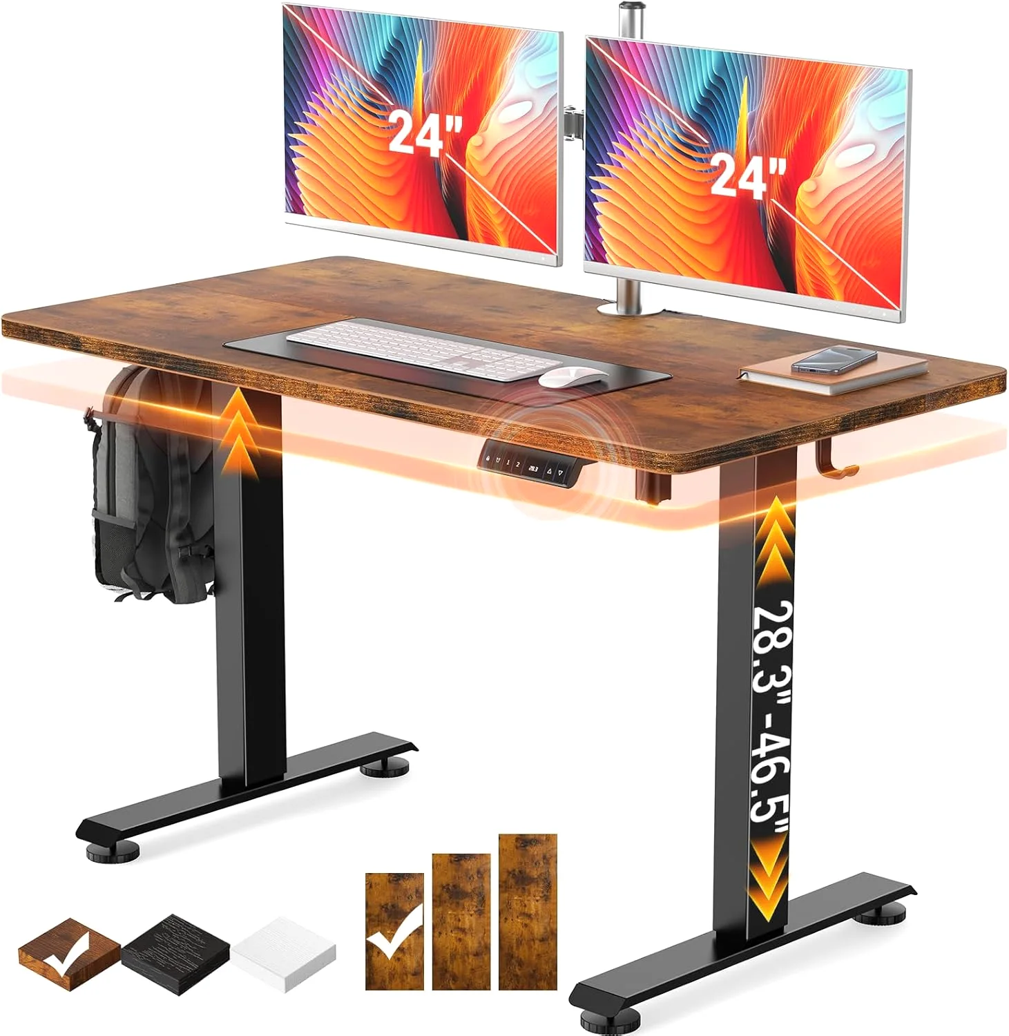 47.2 Inch Large Electric Standing Desk, Gaming Table, Classical Brown