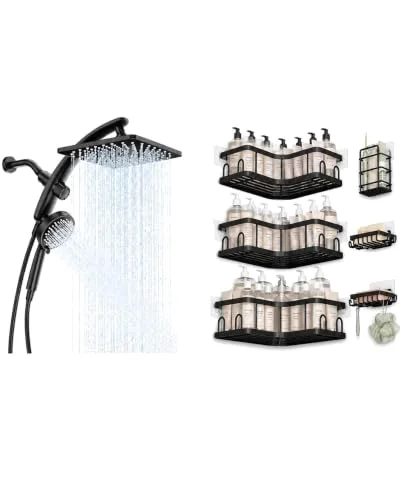 Large Capacity Corner Shower Caddy 6-Pack&10" Square Shower Head with