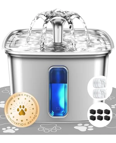 Innovation Award Winner Stainless Steel Cat Water Fountain, 108oz, Silver