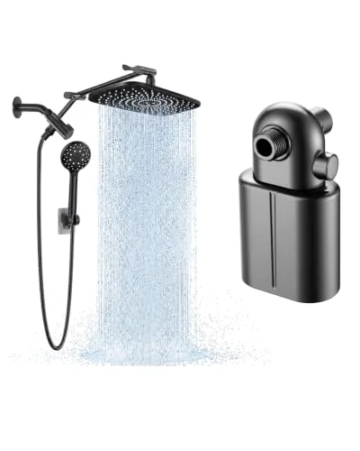 11.8" Matte Black Shower Head Combo&Matte Black Shower Filter