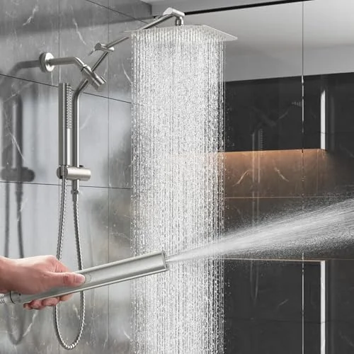 10" Luxurious Brushed Nickel All Metal Rain Shower Head with Handheld