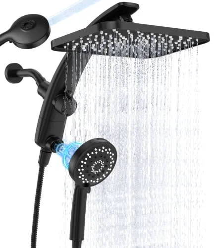 12" Rain Shower Head with Handheld, High Pressure Power Wash, Matte Black