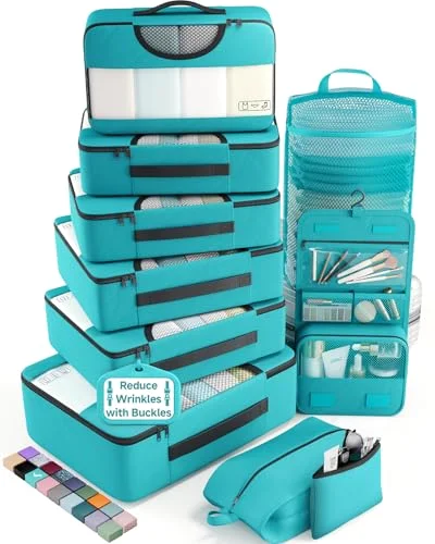 10 Set Packing Cubes for Travel Essentials, Suitcase Organizer Bags in 4, Teal