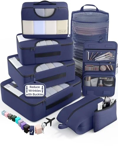 8 Set Packing Cubes for Travel Essentials, Indigo Blue