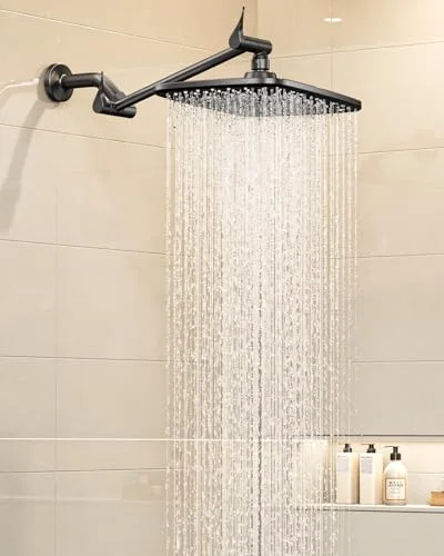 11.8" Black Rain Shower Head with 11" Stainless Steel Exension Arm