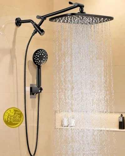 11.8" High Pressure Shower Head with Handheld, Metal Core Fittings, Matte Black