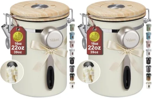 Coffee Canister with Window, Airtight Stainless Steel Container, 22 oz, Cream