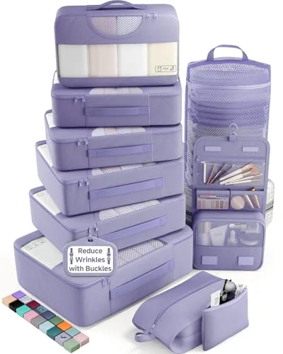 10 Set Packing Cubes for Travel Essentials, Suitcase Organizer Bags in 4, Purple Gray