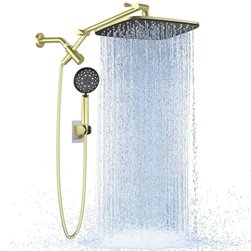 Gold 11.8" High Pressure Shower Head with Handheld, Leak-Proof Design