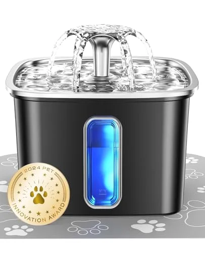 Innovation Award Winner Stainless Steel Cat Water Fountain, 108oz, Space Black