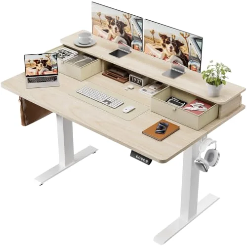 47x28 in Electric Standing Desk with Drawers, Adjustable Table, Wood