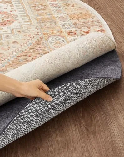 Non Slip Cushioned Rug Pad Gripper, Felt and Silicone Backing, 99 pc, 5 ft round, 4"
